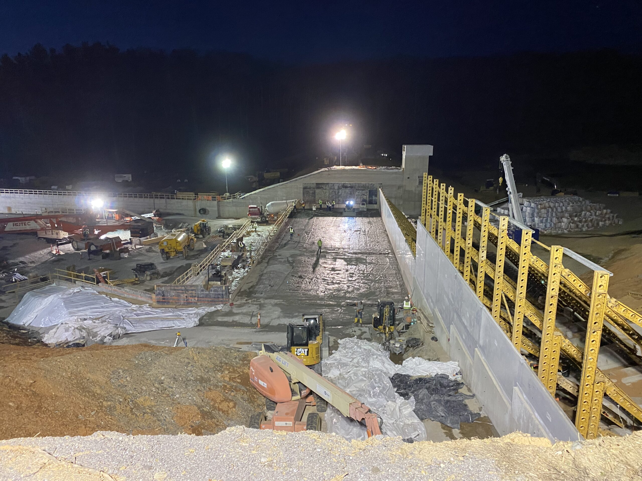 Night construction work at the Lake Williams Dam.