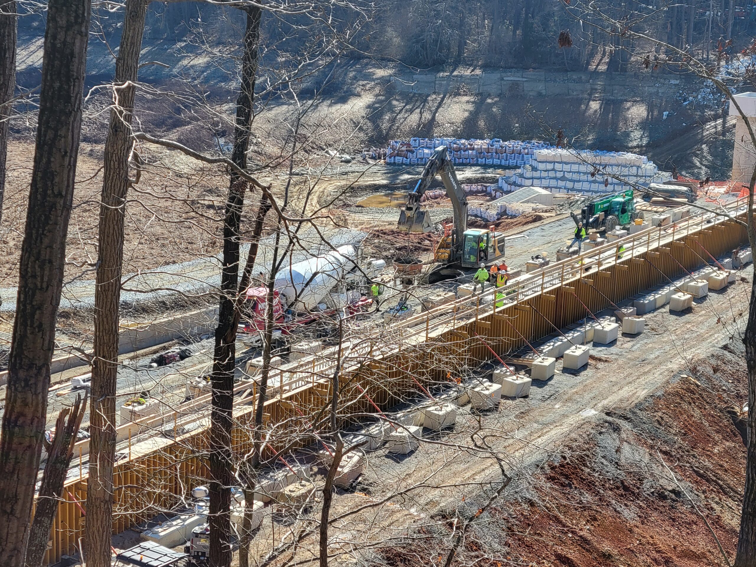 Concrete placement at the Lake Williams Dam construction.