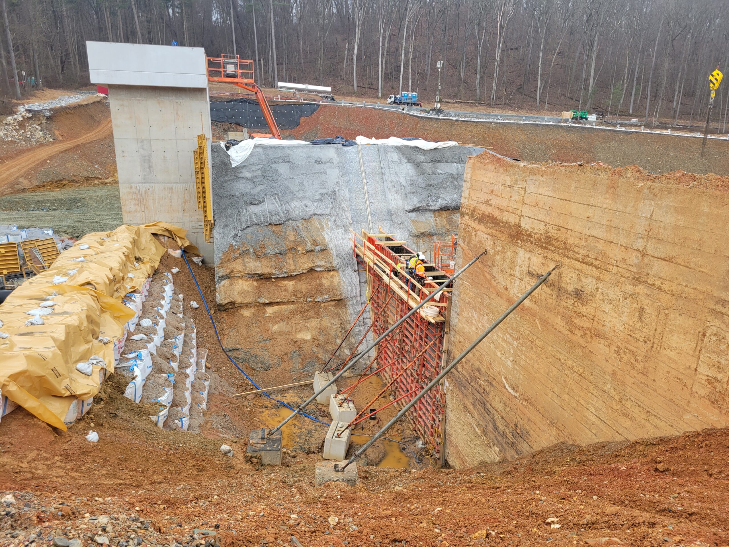 A new section of the dam wall being constructed.