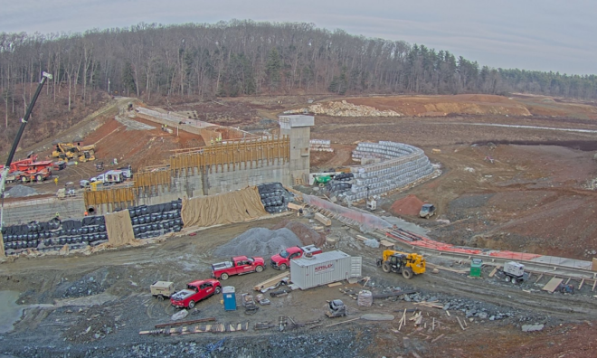 Construction site at the Lake Williams Dam construction.