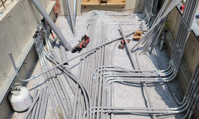 The control building electrics being installed at Lake Williams Dam.