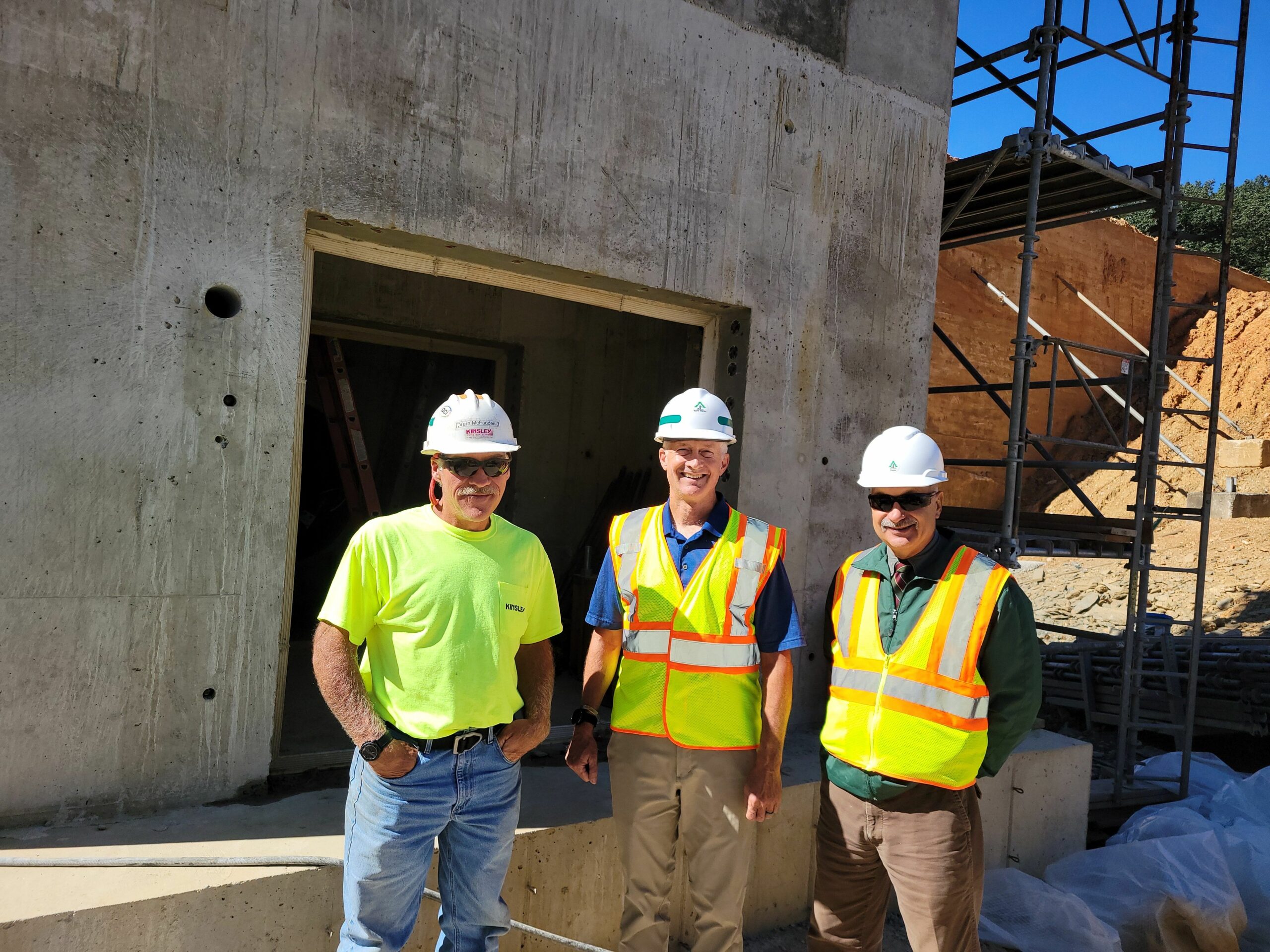 York Water’s past President and CEO, and current Board member, Jeff Hines, visited the Lake Williams Dam site on September 23, 2022 to get a firsthand look at the new valve tower construction. Pictured with him is Vern McFadden, KCI Site Supervisor, and Steve Metzler, York Water Project Manager.