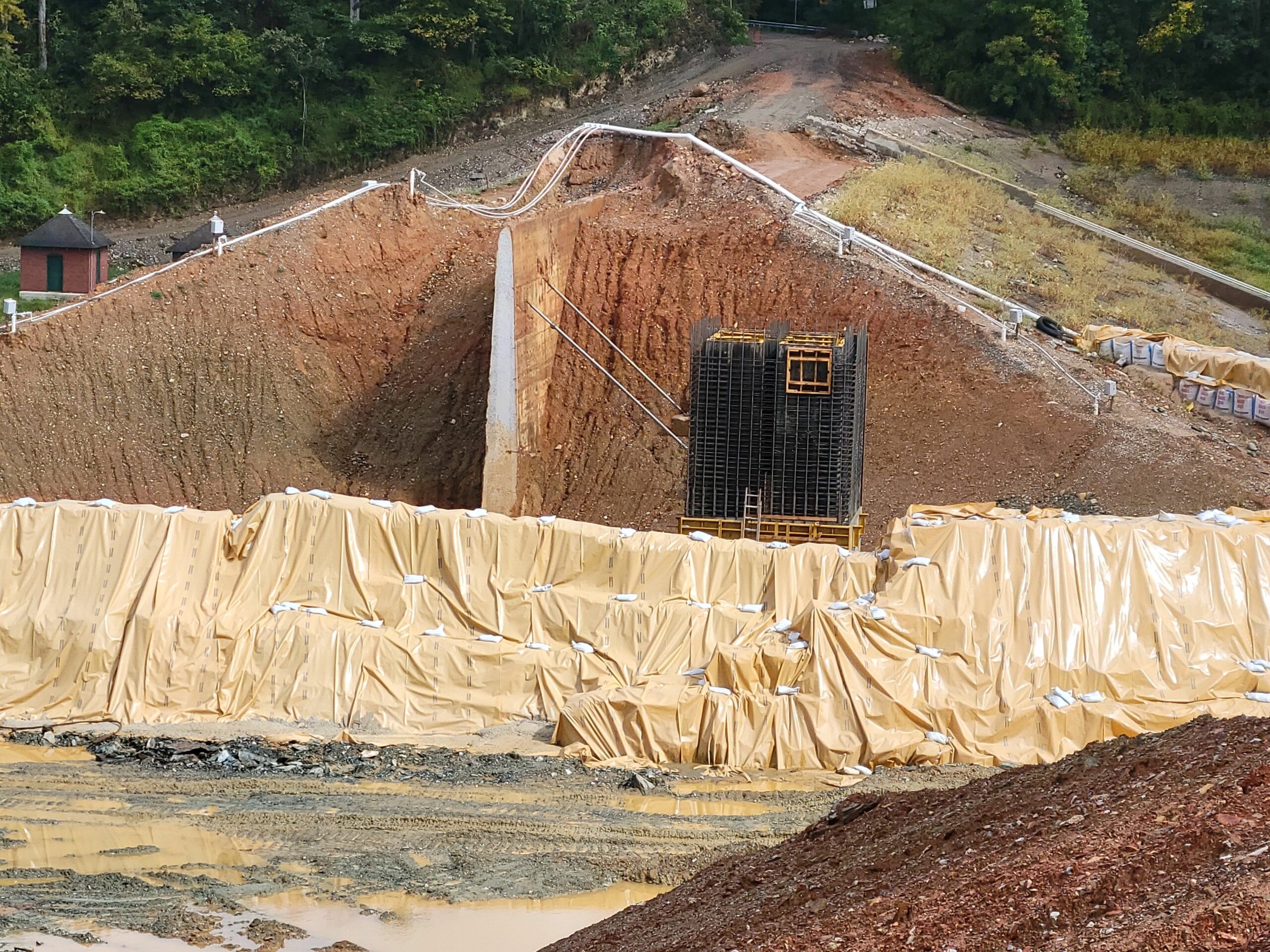 The dam’s valve tower second lift rebar has been prepared for the next concrete pour.